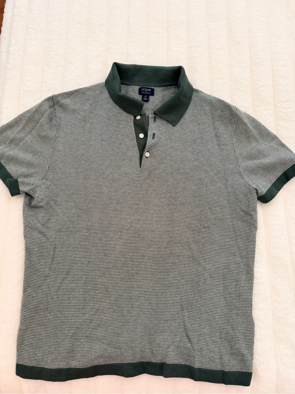 J. Crew Men's Forest Green Collar Heathered Polo- LIKE NEW